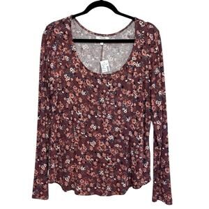 NWT Maurice’s Soft Jersey Long Sleeve Floral Scoop Neck Tee - Size L